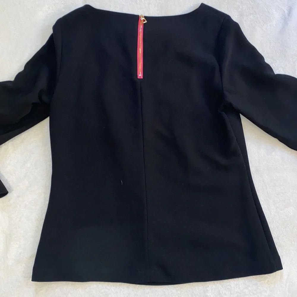 Sail to Sable black flutter bell  sleeve top w/pink accent zipper Sz M EUC - Picture 5 of 8